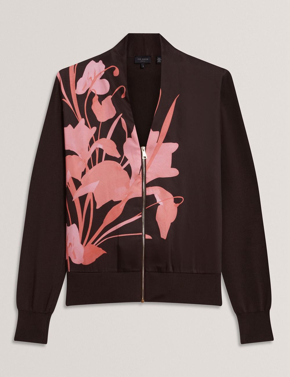 Women Ted Baker MATIINA - Printed Front Zip-Up Bomber Cardigans Dk-Brown | India  VZQC-45627