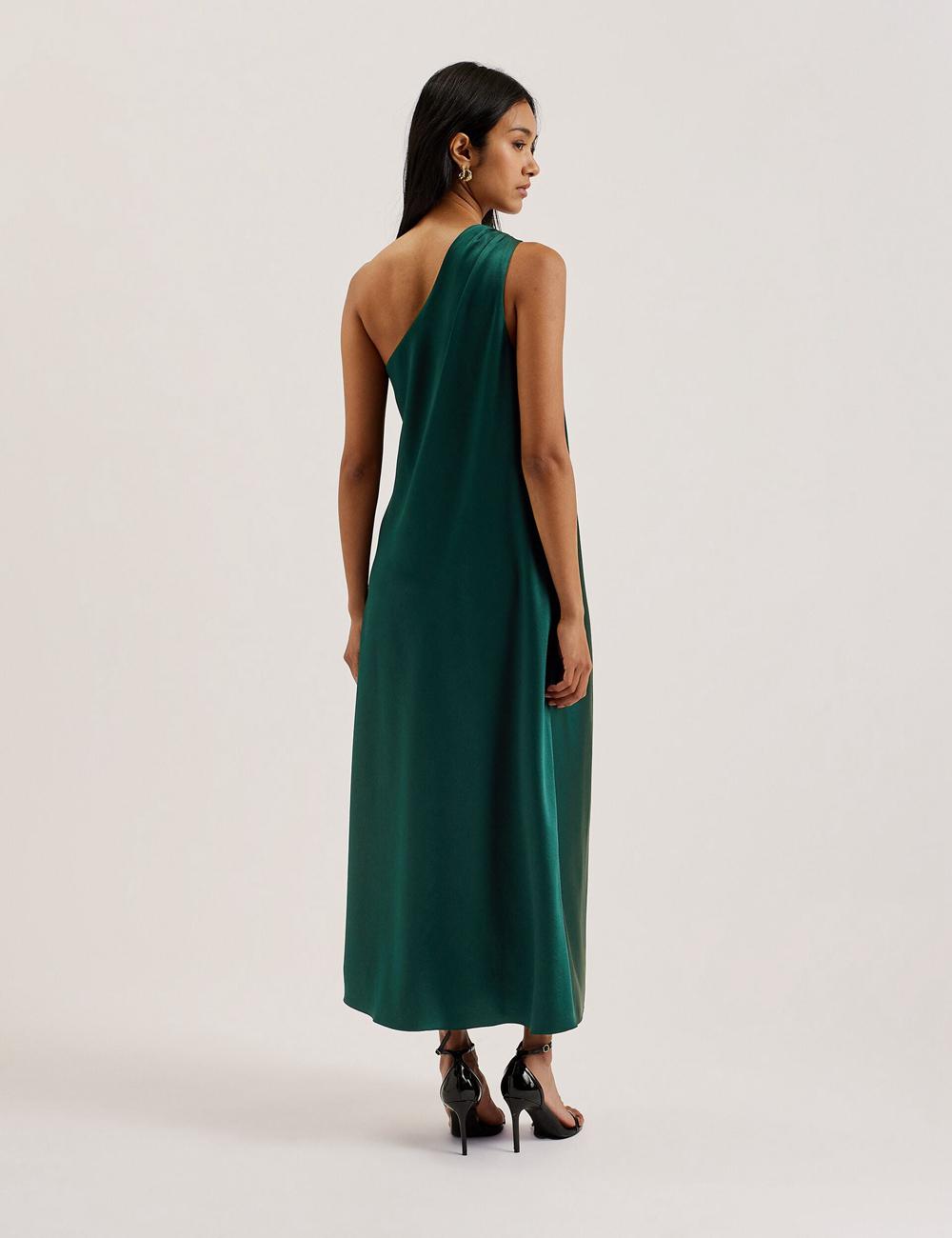 Women Ted Baker MELGAR - Satin One Shoulder Midi Dresses Dk-Green | India  XCTJ-36427