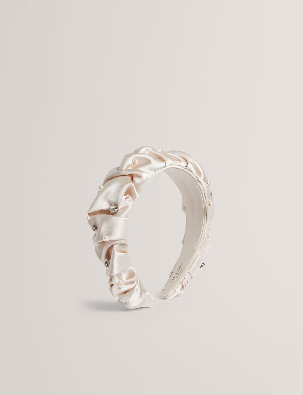 Women Ted Baker MELLSI - Rhinestone Ruched Satin Headbands Cream | India  SFHE-96742