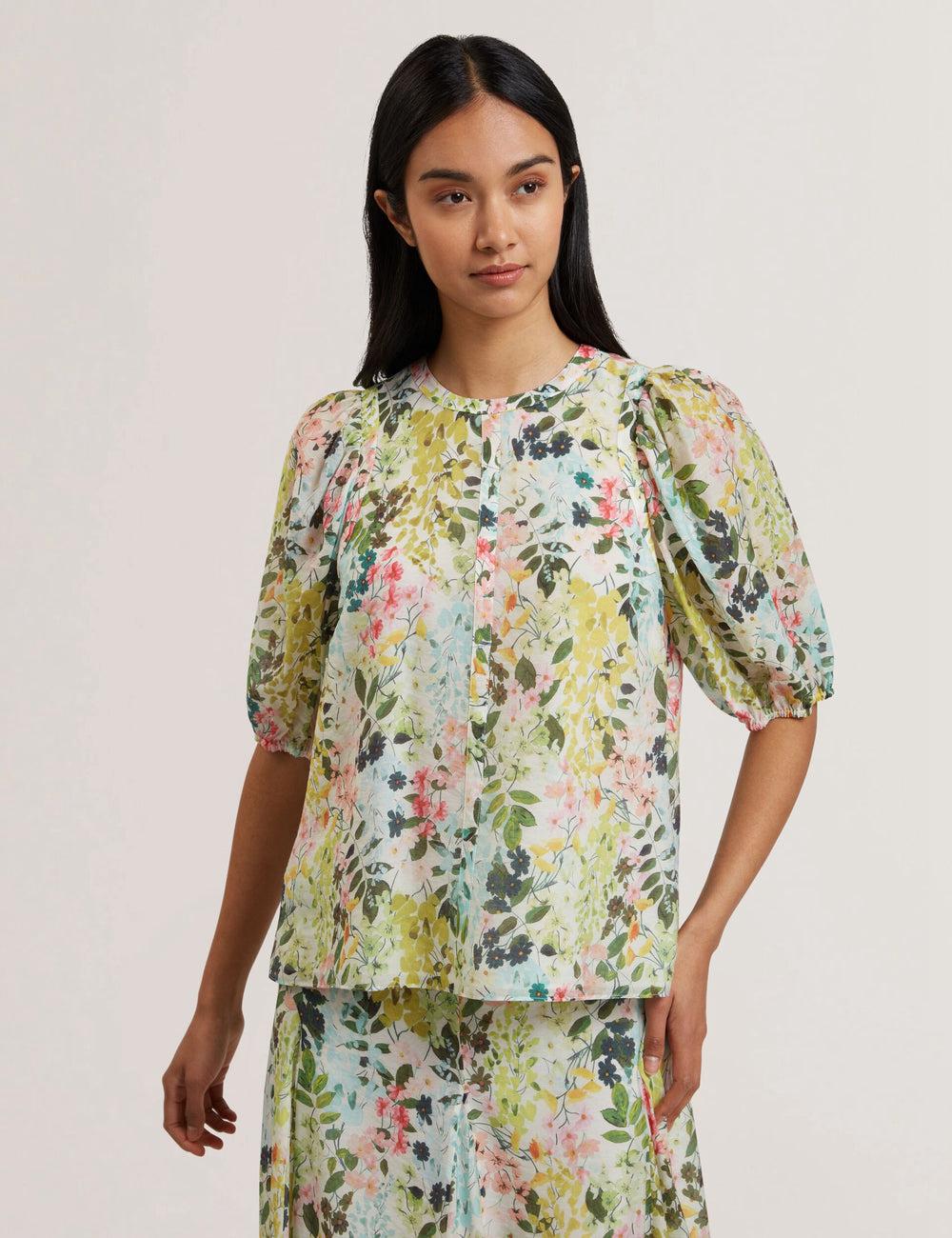 Women Ted Baker MICHA - Floral Binding Detail Puffed Sleeve Blouses Ivory | India  WMDP-19653