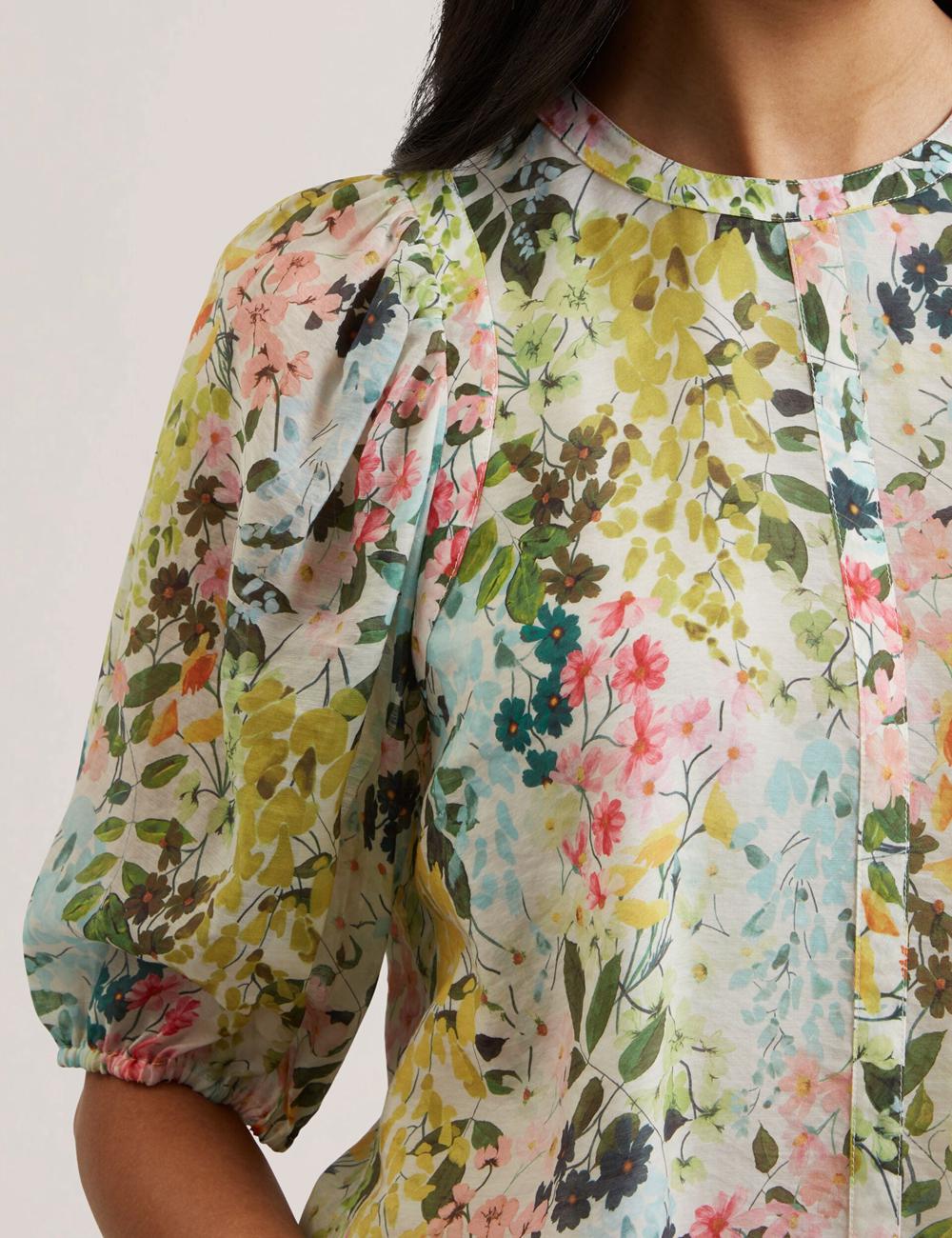 Women Ted Baker MICHA - Floral Binding Detail Puffed Sleeve Blouses Ivory | India  WMDP-19653