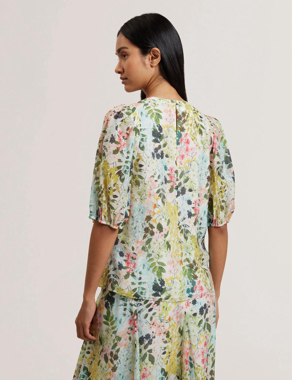 Women Ted Baker MICHA - Floral Binding Detail Puffed Sleeve Blouses Ivory | India  WMDP-19653