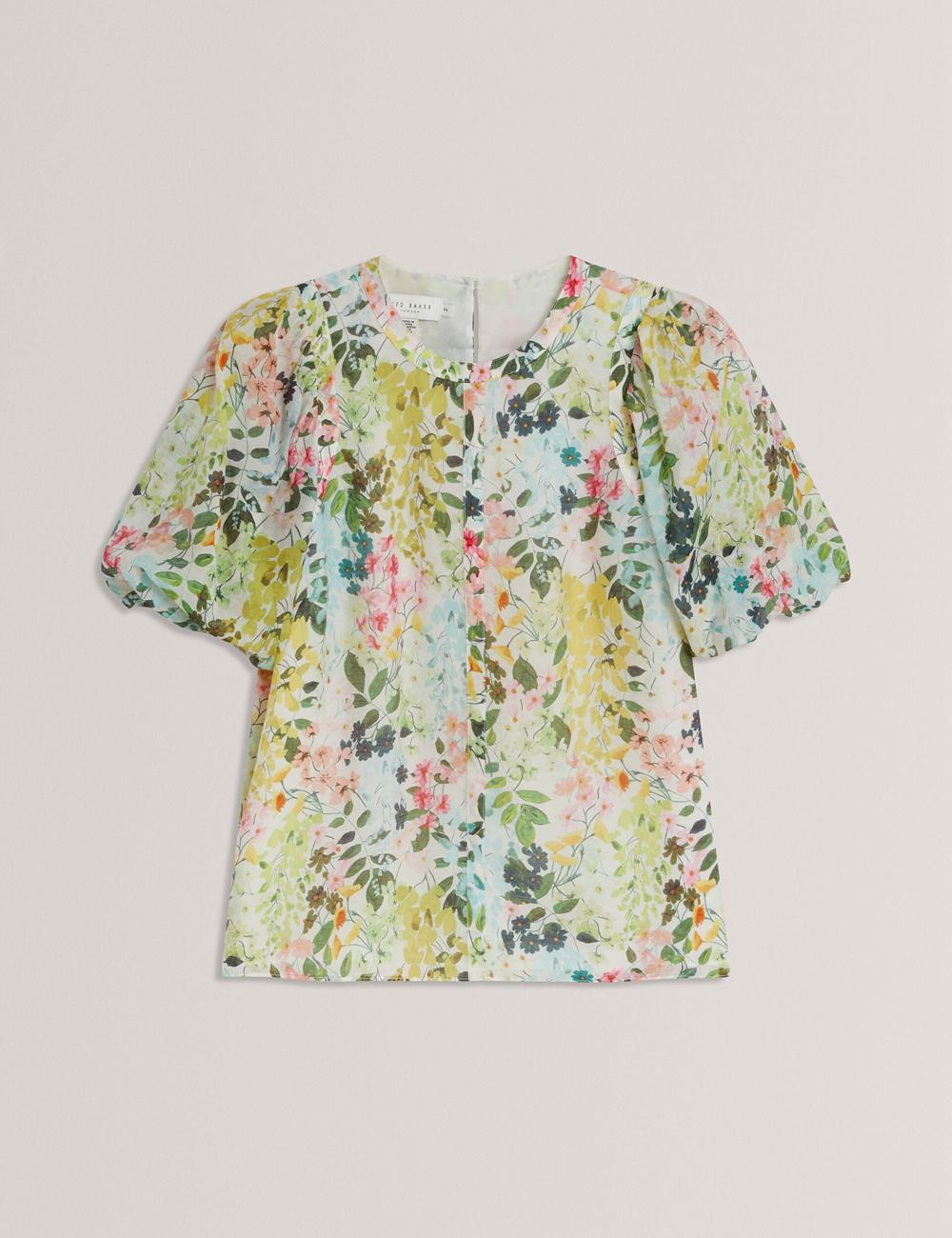 Women Ted Baker MICHA - Floral Binding Detail Puffed Sleeve Blouses Ivory | India  WMDP-19653