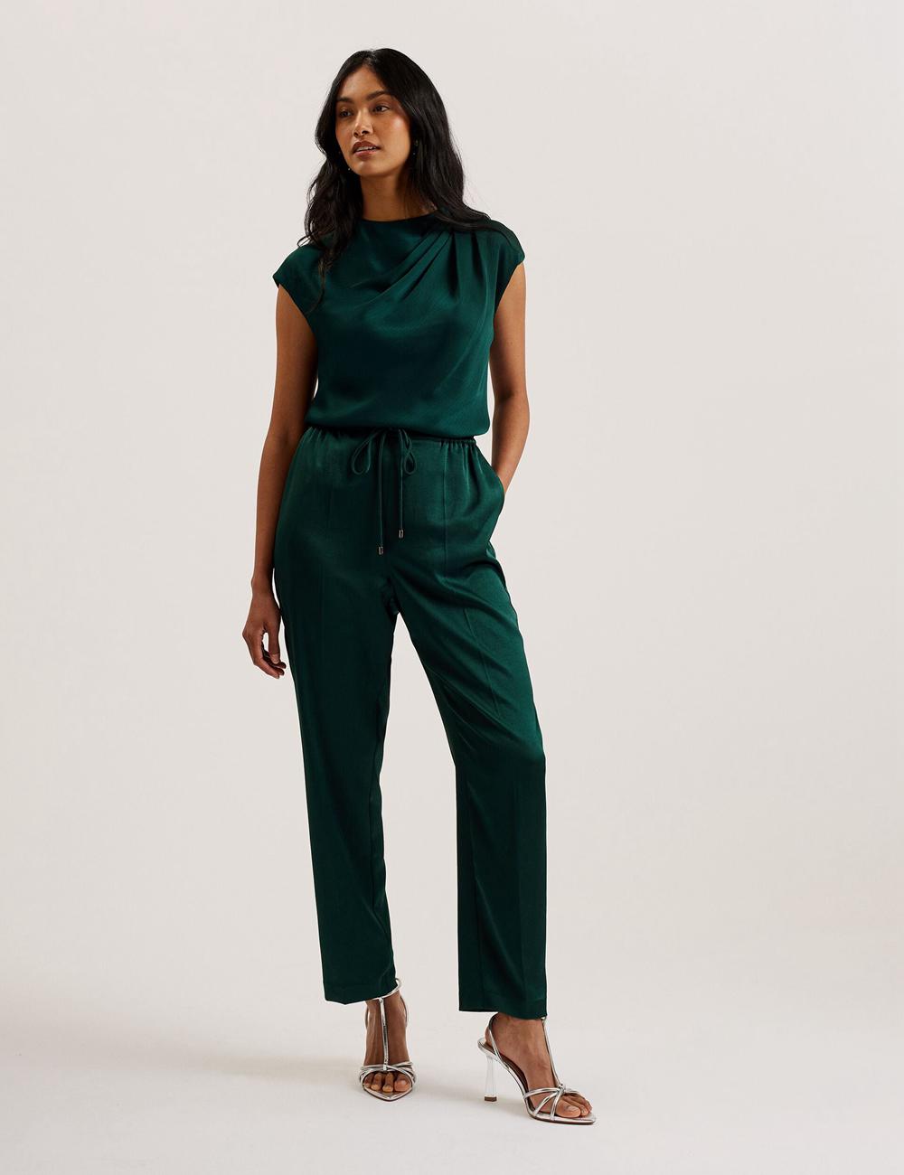 Women Ted Baker MISRINA - Drape Neck Detail Satin Top Jumpers Dk-Green | India  DRMU-76028