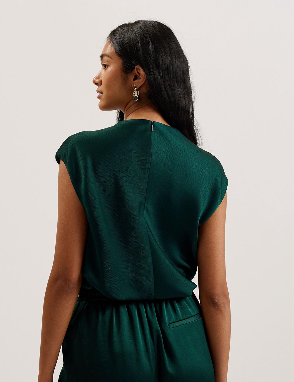 Women Ted Baker MISRINA - Drape Neck Detail Satin Top Jumpers Dk-Green | India  DRMU-76028