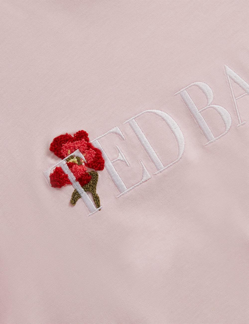Women Ted Baker MOLII - Embroidered Logo Cropped Cotton T-Shirts Pink | India  JPXC-53018