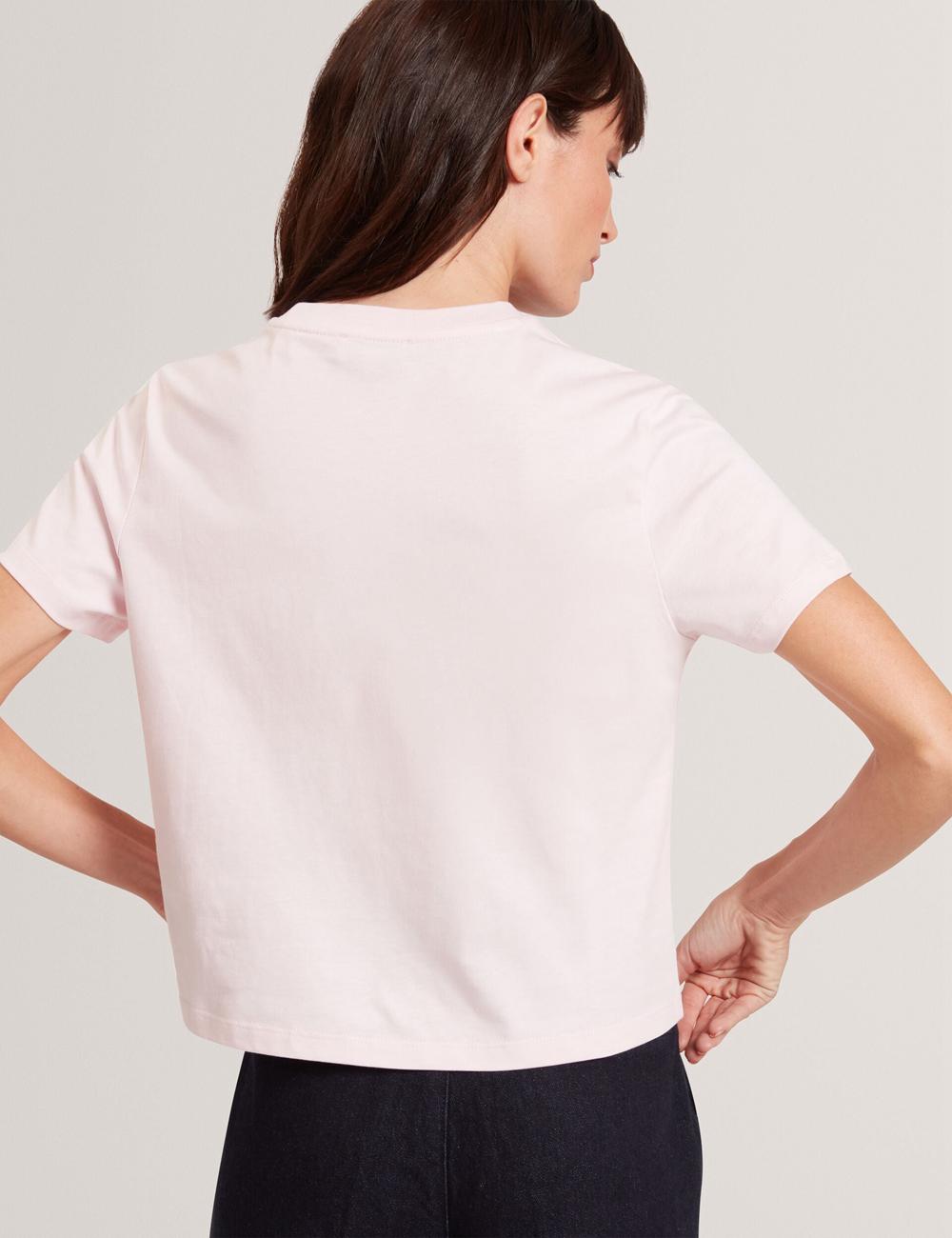 Women Ted Baker MOLII - Embroidered Logo Cropped Cotton T-Shirts Pink | India  JPXC-53018