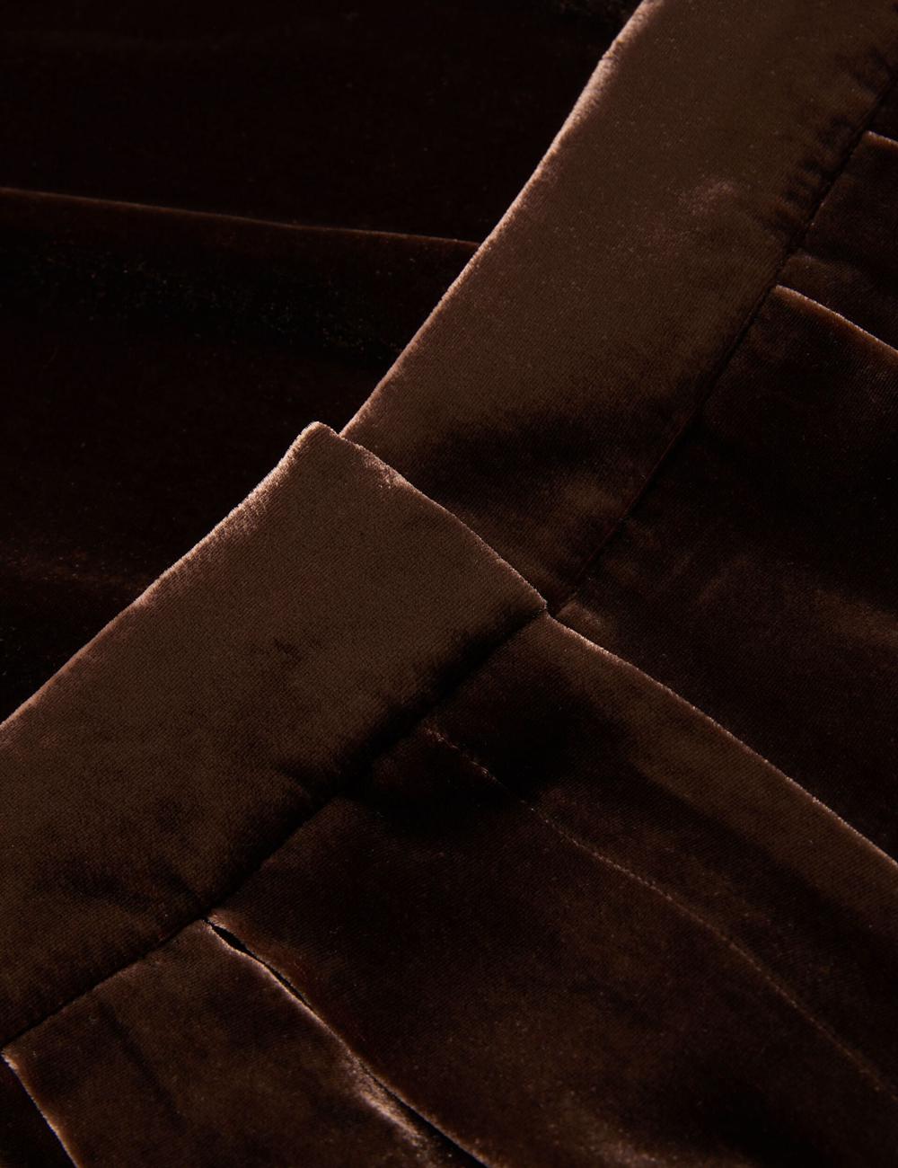 Women Ted Baker MOMIJIT - Velvet Pleated Wide Leg Trousers Brown | India  NFWK-71082