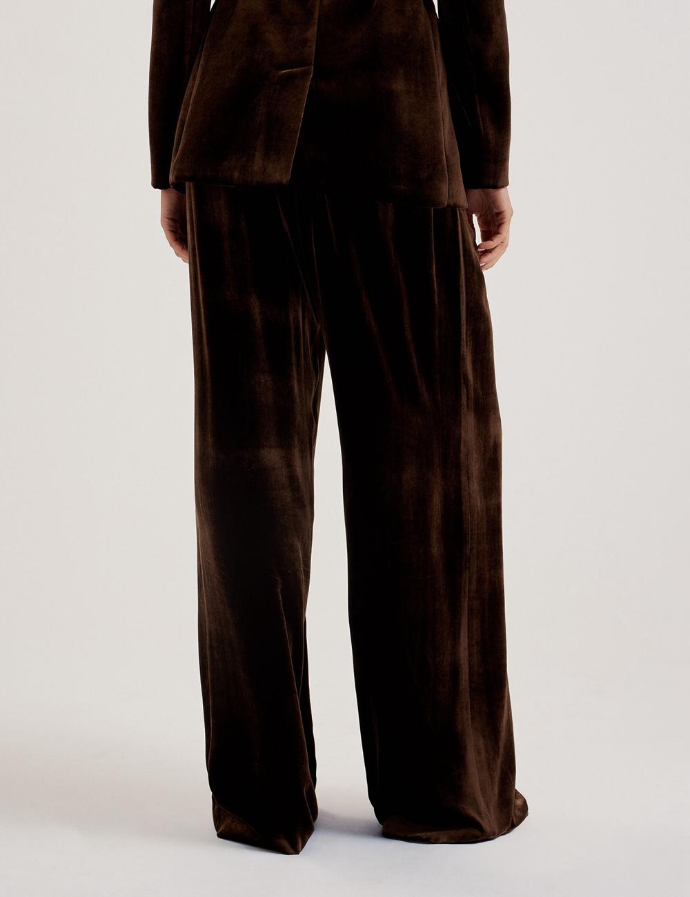 Women Ted Baker MOMIJIT - Velvet Pleated Wide Leg Trousers Brown | India  NFWK-71082