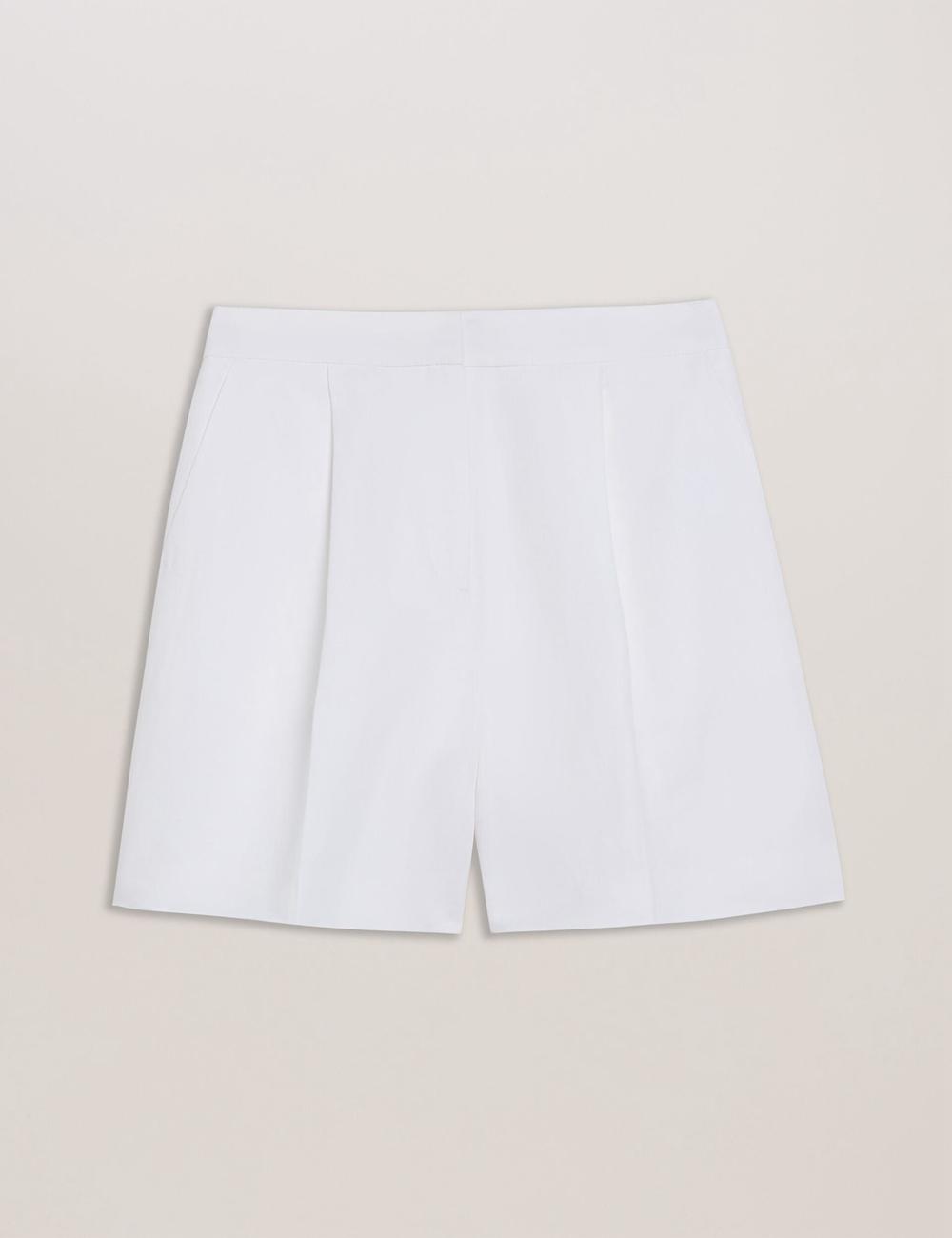 Women Ted Baker MUSUBSH - High Waisted Pleated Tailored Shorts White | India  QNAK-84175