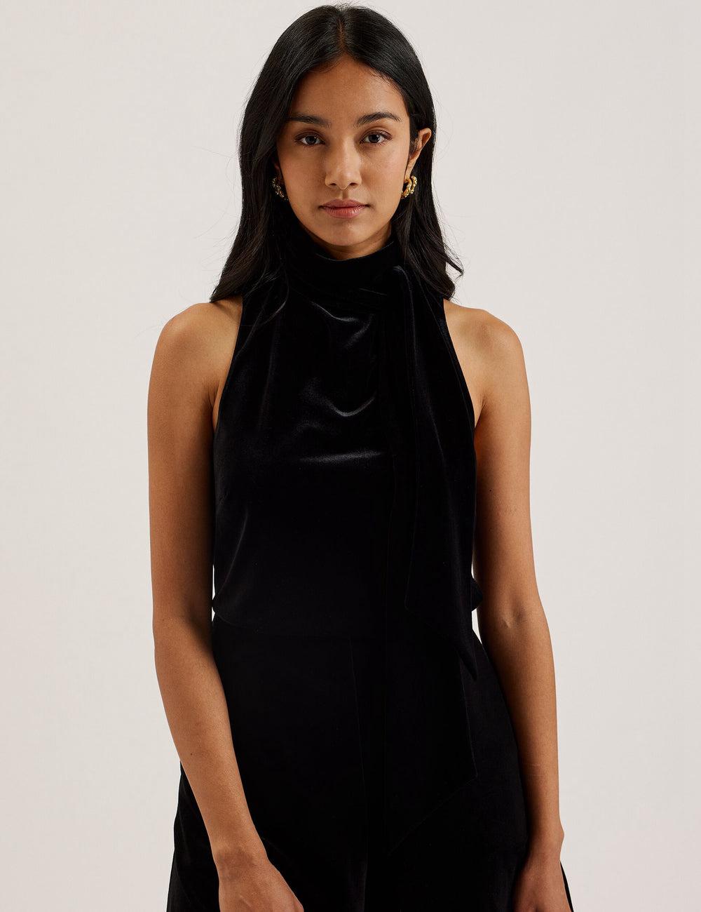 Women Ted Baker NALIAS - Velvet High Cowl Neck Sleeveless Tank Tops Black | India  FXMT-86953