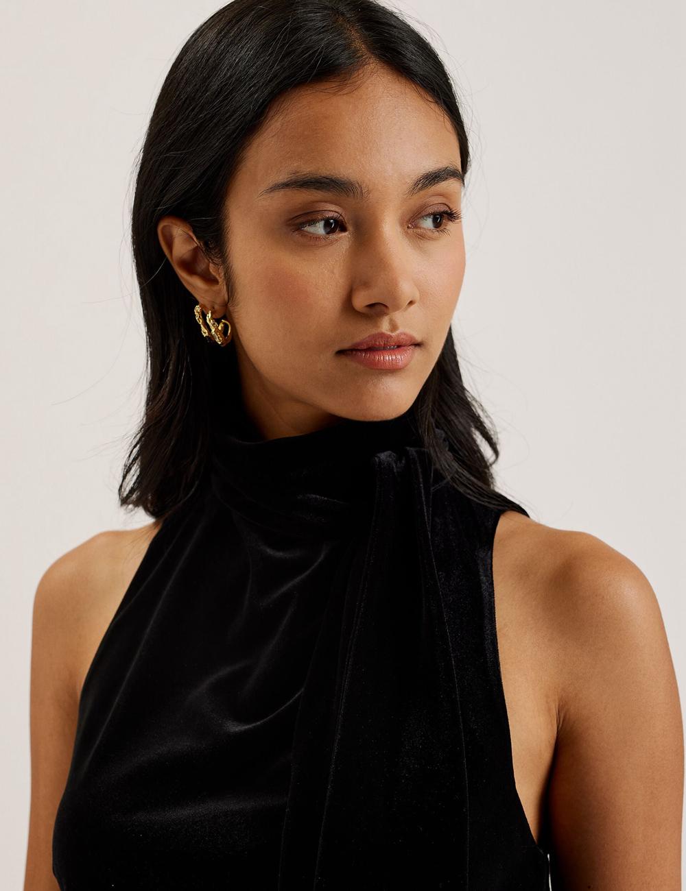Women Ted Baker NALIAS - Velvet High Cowl Neck Sleeveless Tank Tops Black | India  FXMT-86953