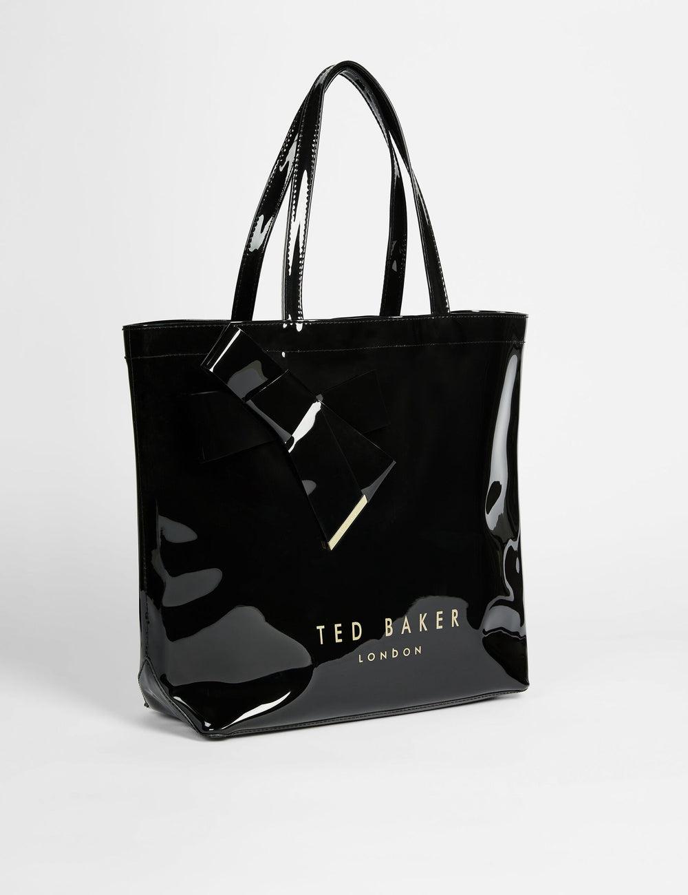 Women Ted Baker NICON - Knot Bow Vinyl Icon Tote Bags Black | India  CMNA-48613