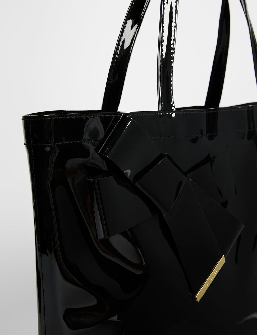 Women Ted Baker NICON - Knot Bow Vinyl Icon Tote Bags Black | India  CMNA-48613