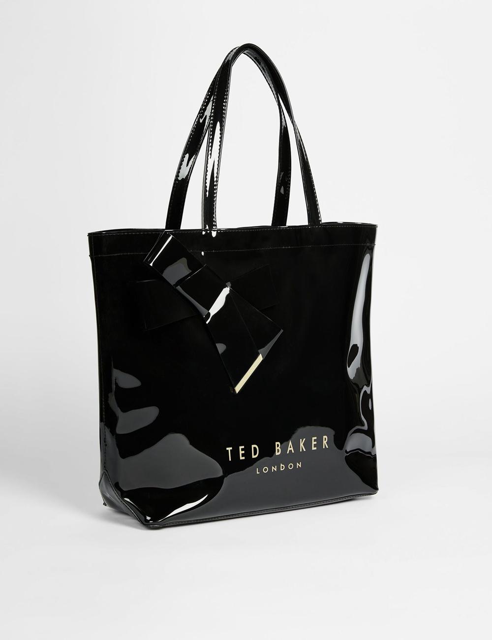 Women Ted Baker NICON - Knot Bow Vinyl Icon Tote Bags Black | India  CMNA-48613