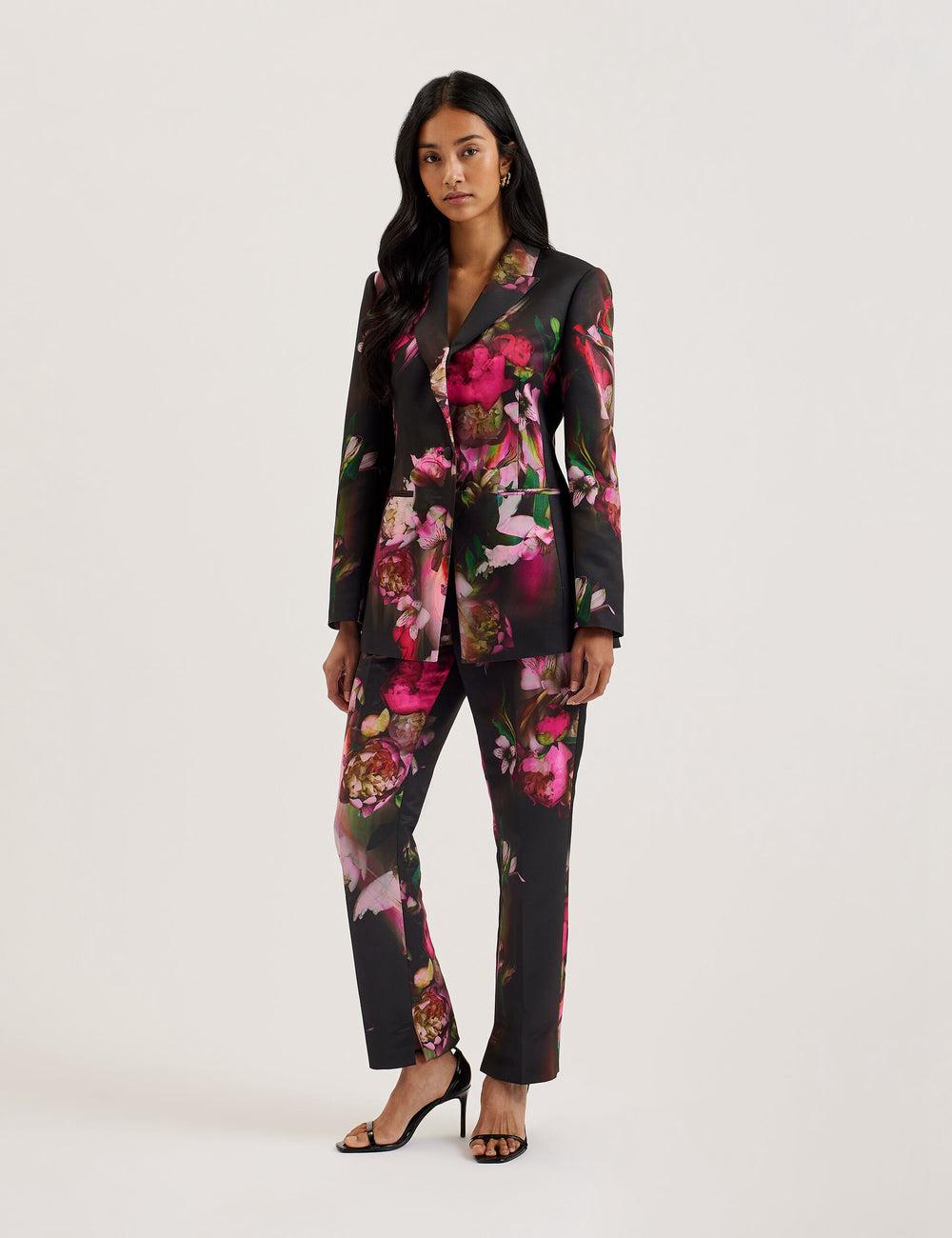 Women Ted Baker OKUNIT - Tapered Leg Floral Print Tailored Trousers Black | India  ECQZ-61293