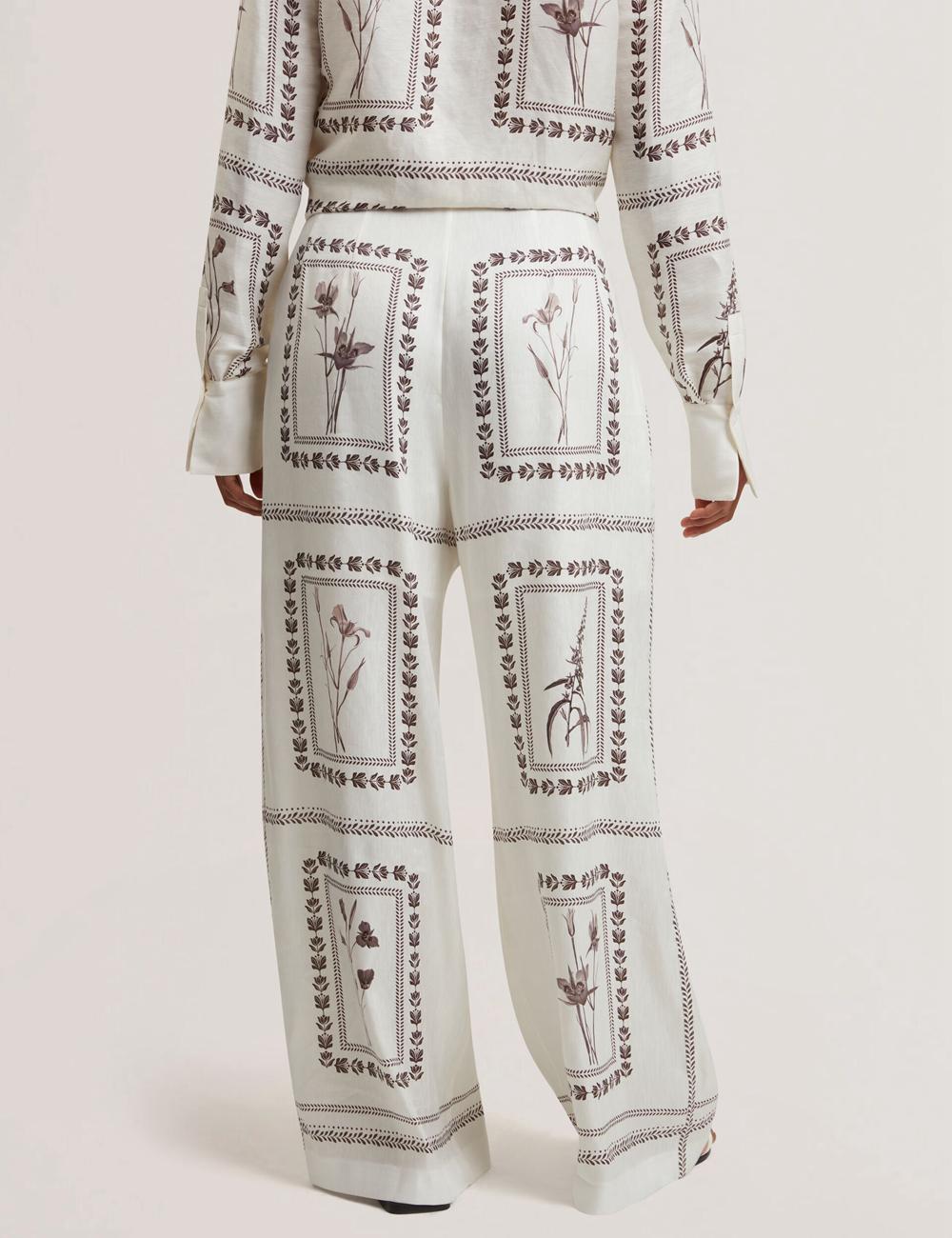 Women Ted Baker ORNITHA - Panel Print Silk Linen Wide Leg Trousers Ivory | India  OGDX-20671
