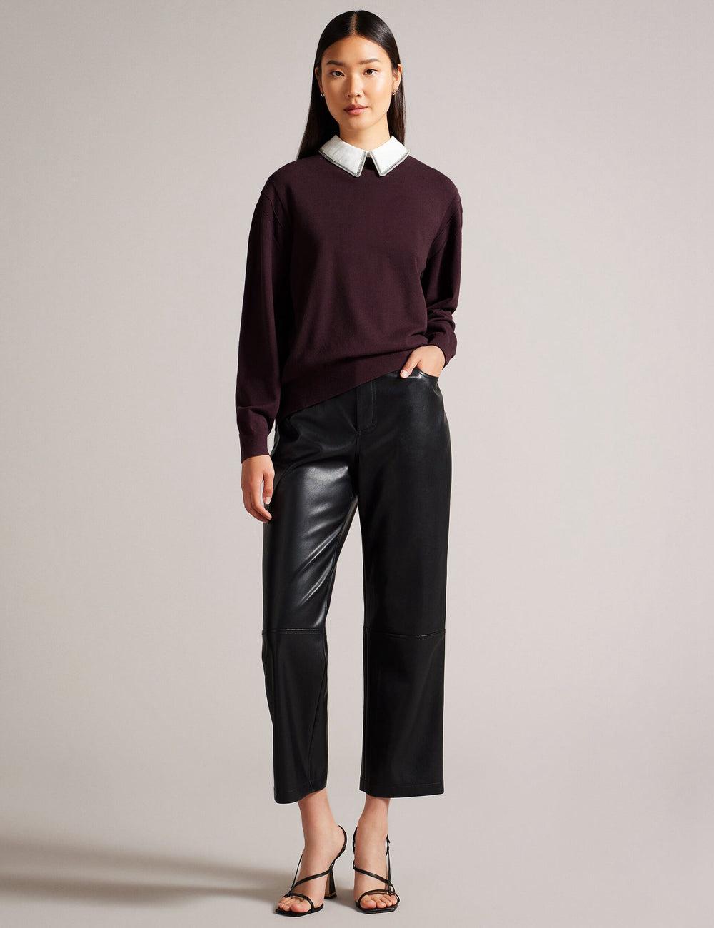 Women Ted Baker PENNII - Mockable With Embellished Shirt Collar Jumpers Dk-Brown | India  RCXN-10457