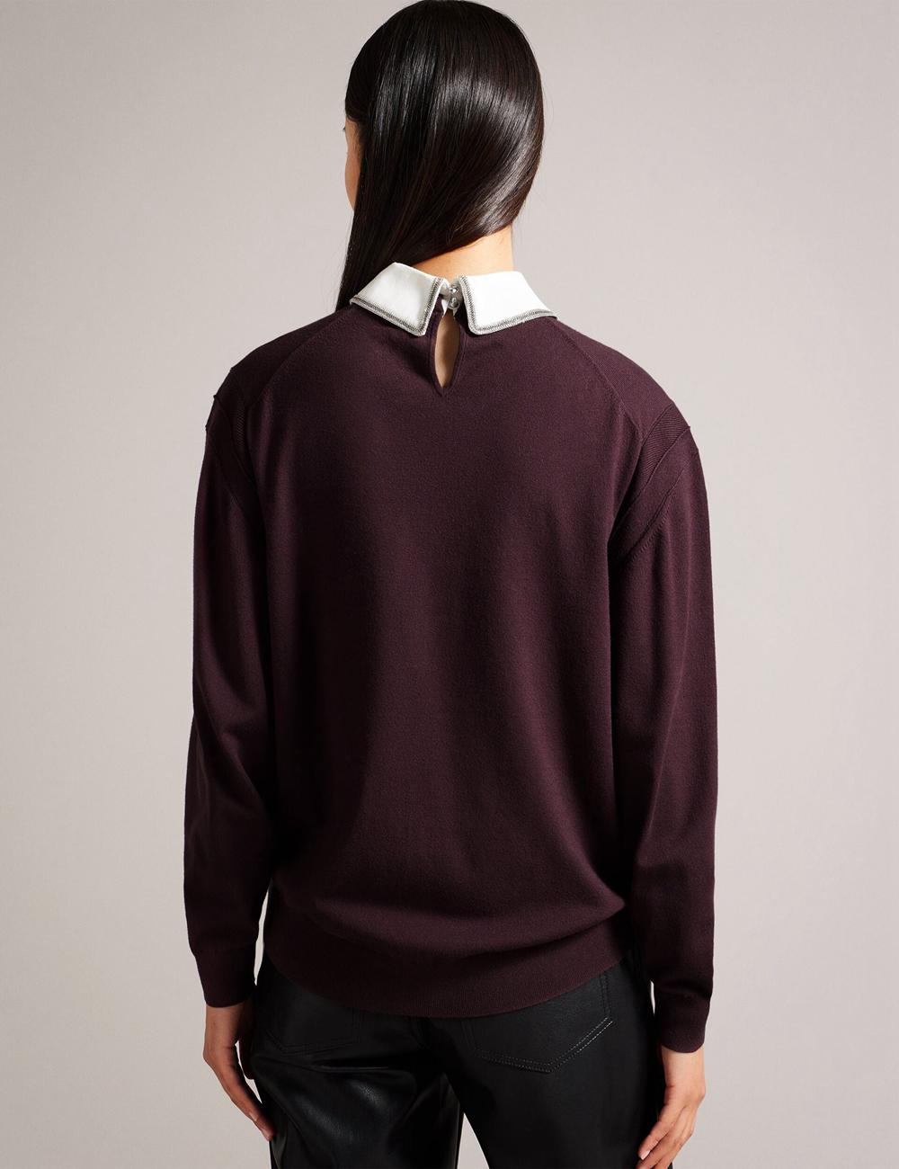 Women Ted Baker PENNII - Mockable With Embellished Shirt Collar Jumpers Dk-Brown | India  RCXN-10457
