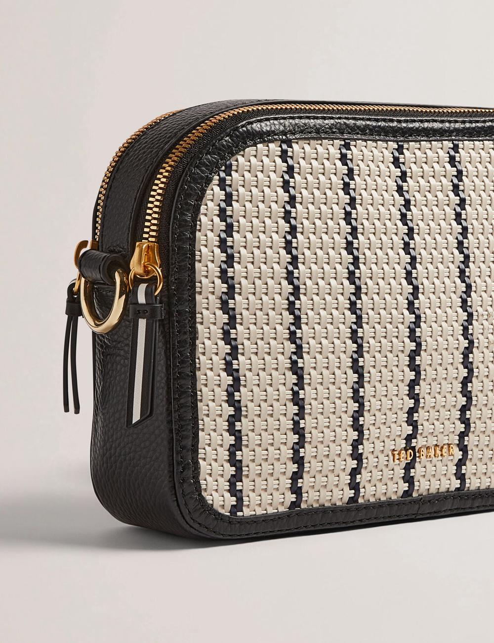 Women Ted Baker RIVEA - Woven Panel Faux Leather Camera Camera Bag Navy | India  KLNB-74915