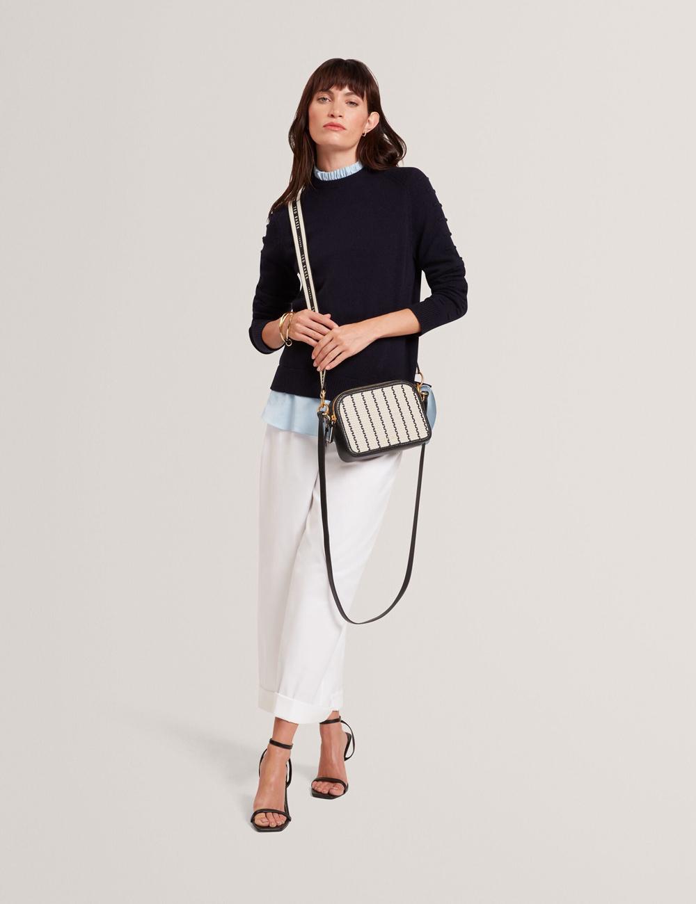 Women Ted Baker RIVEA - Woven Panel Faux Leather Camera Camera Bag Navy | India  KLNB-74915