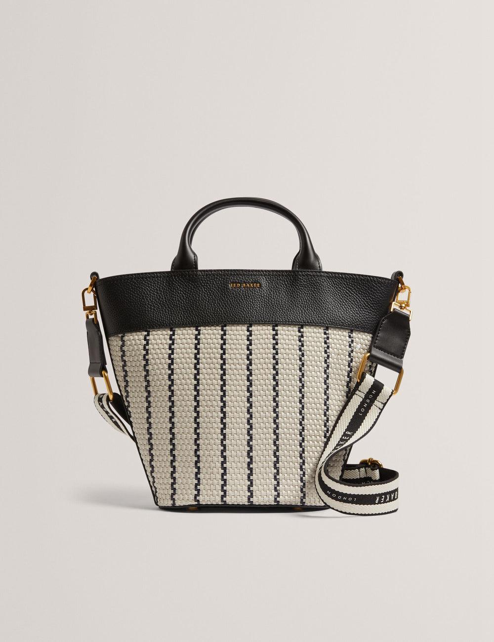 Women Ted Baker RIVERI - Woven Leather Trim Bucket With Webbing Strap Tote Bags Navy | India  HVZI-45827