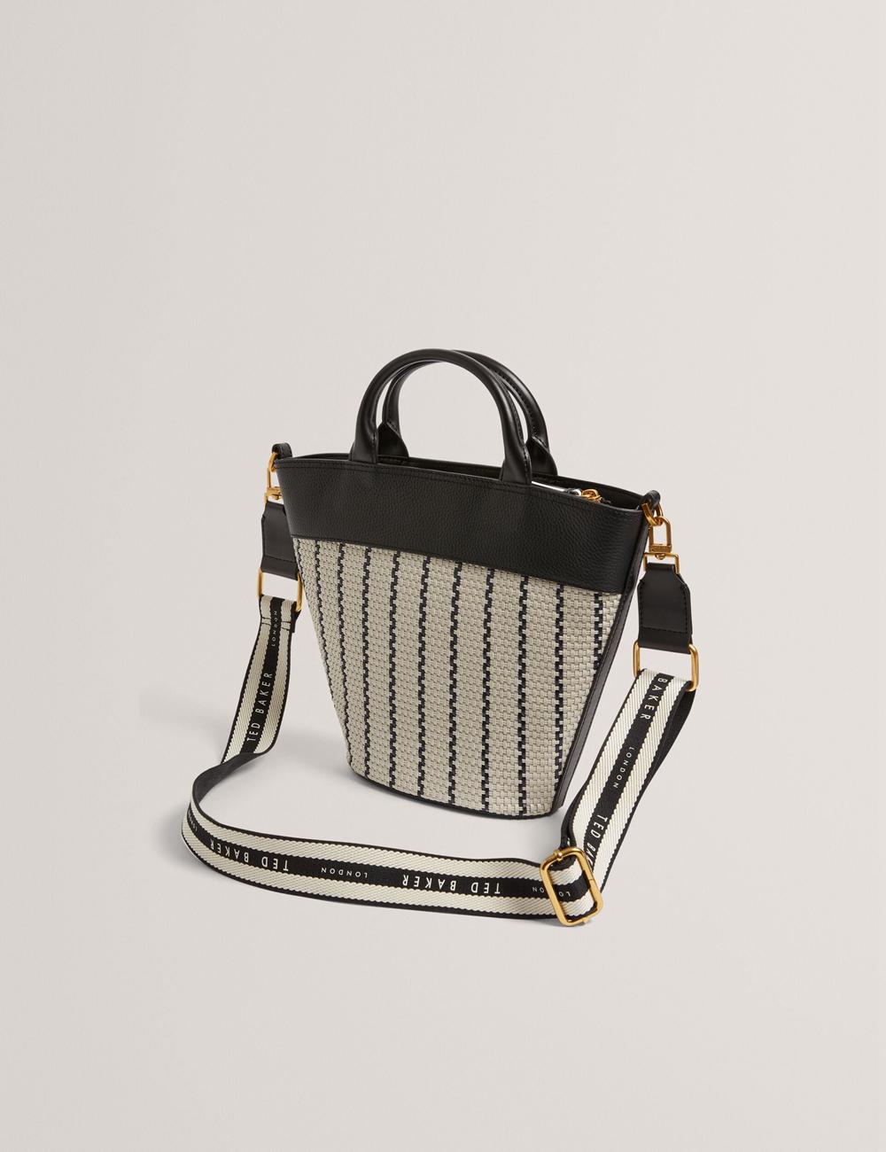 Women Ted Baker RIVERI - Woven Leather Trim Bucket With Webbing Strap Tote Bags Navy | India  HVZI-45827