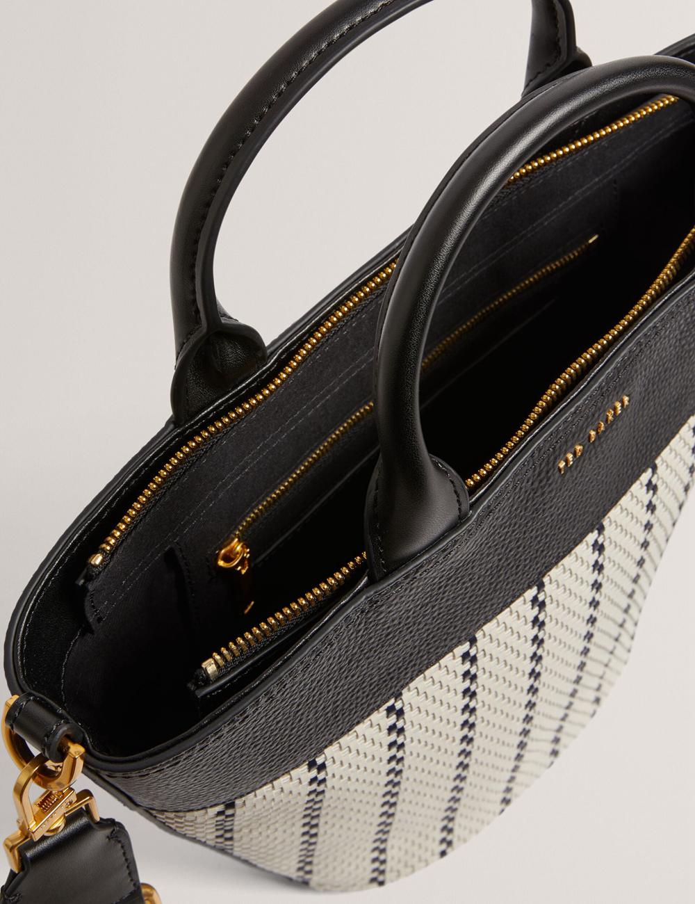 Women Ted Baker RIVERI - Woven Leather Trim Bucket With Webbing Strap Tote Bags Navy | India  HVZI-45827