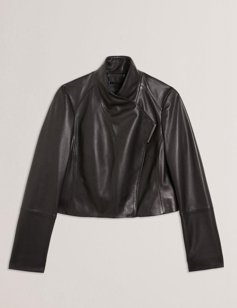 Women Ted Baker RIYOZE - Wrap Front Cropped Leather Jackets Black | India  FLEJ-41305