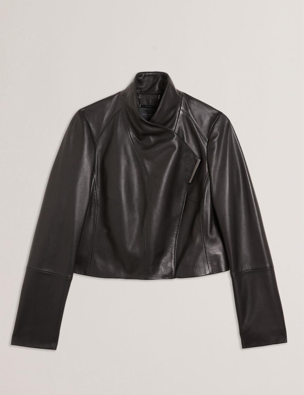 Women Ted Baker RIYOZE - Wrap Front Cropped Leather Jackets Black | India  FLEJ-41305