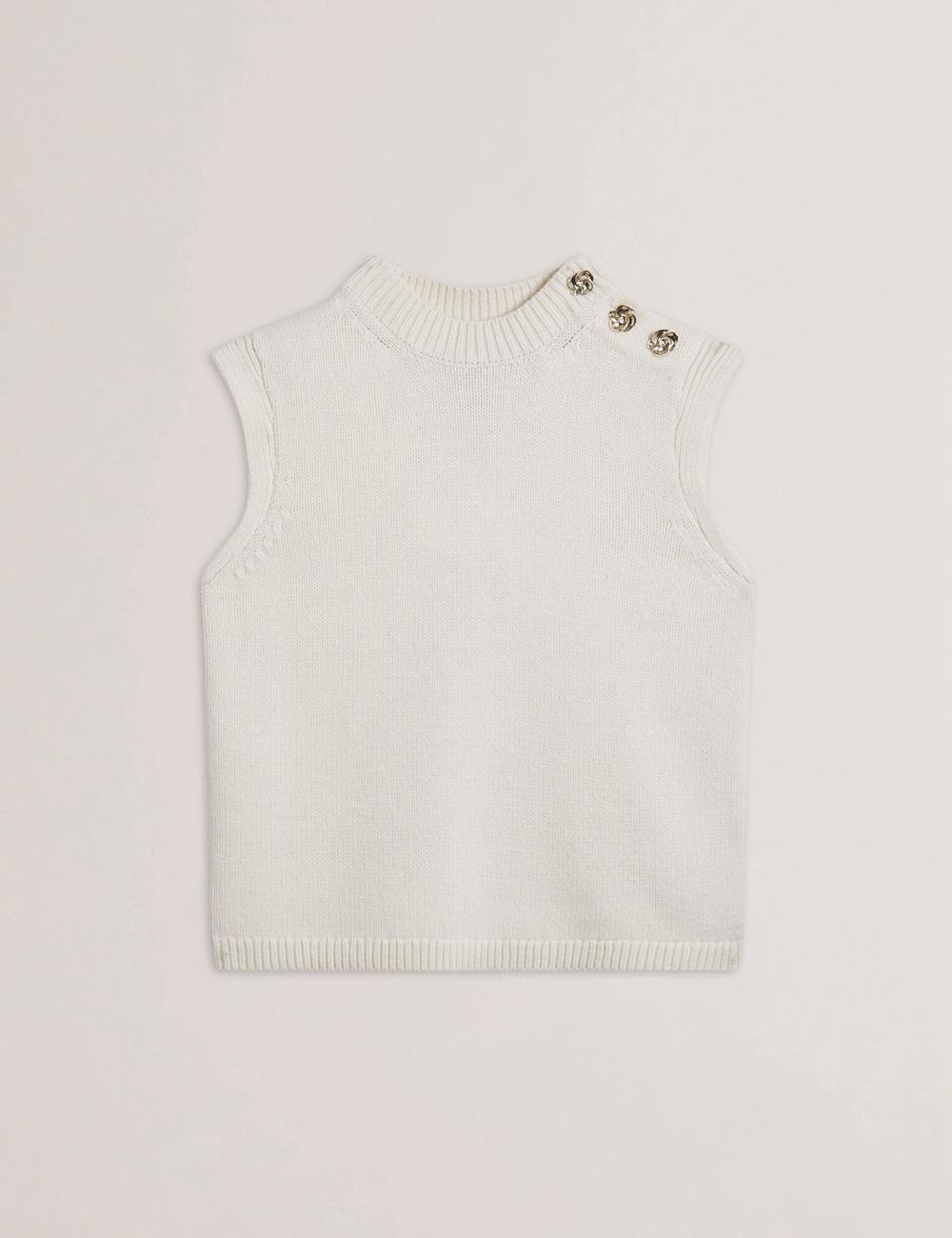Women Ted Baker RONDHER - Rose Button Wool Knit Tank Tops Ivory | India  XJYD-95870