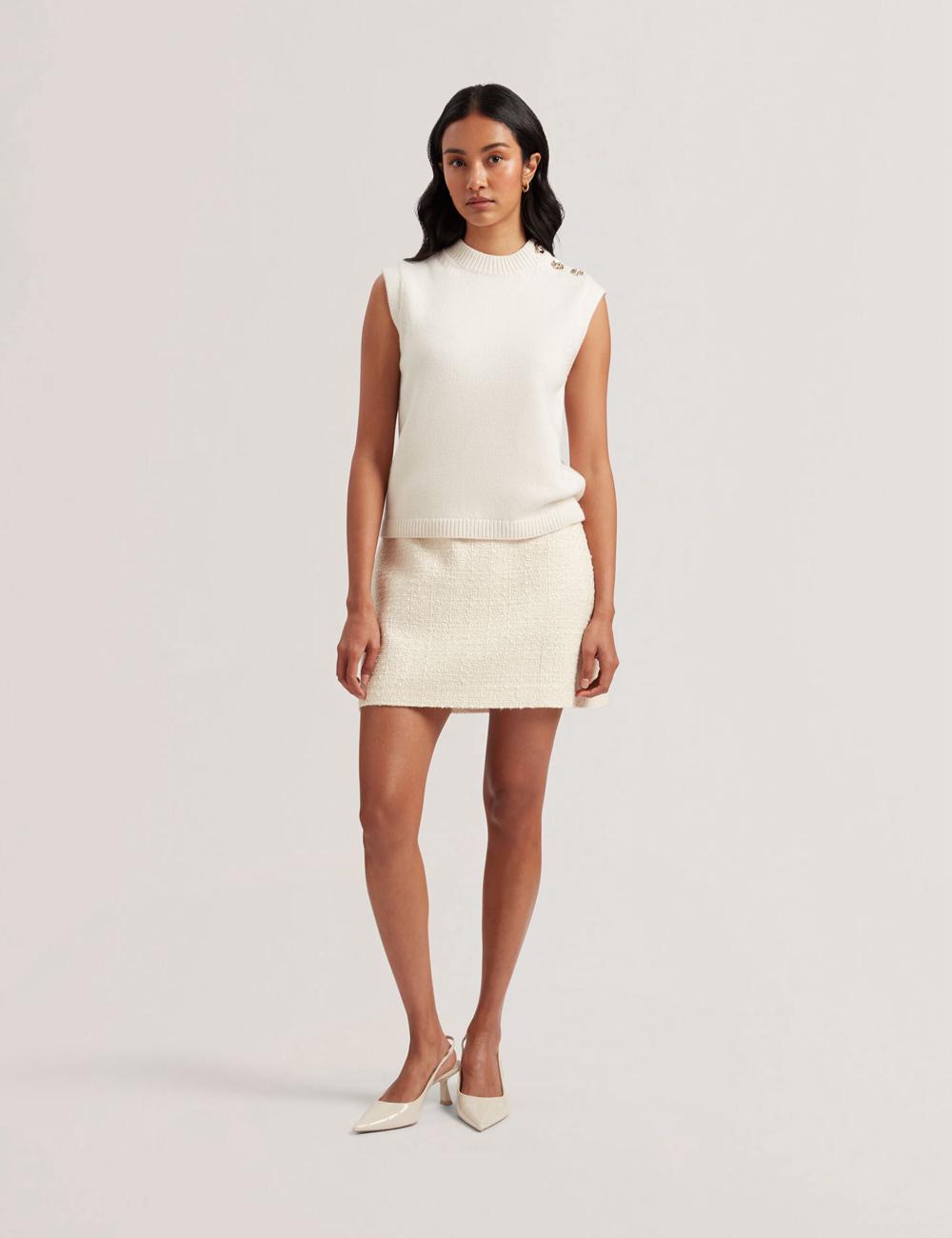 Women Ted Baker RONDHER - Rose Button Wool Knit Tank Tops Ivory | India  XJYD-95870