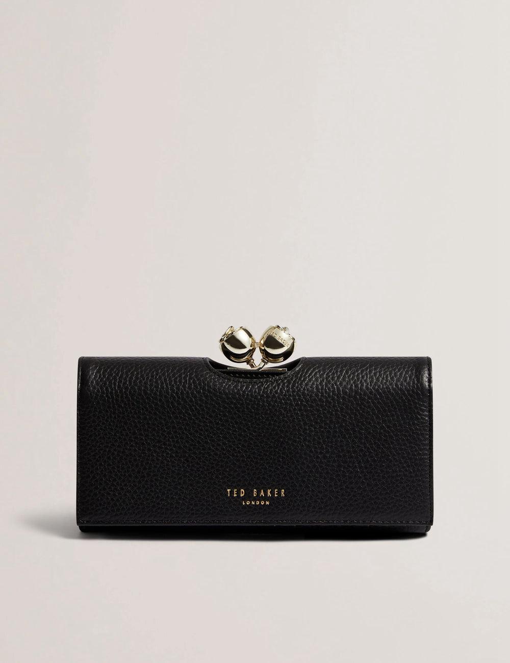 Women Ted Baker ROOSALI - Rose Clasp Large Bifold Leather Purses Black | India  CGUB-14932