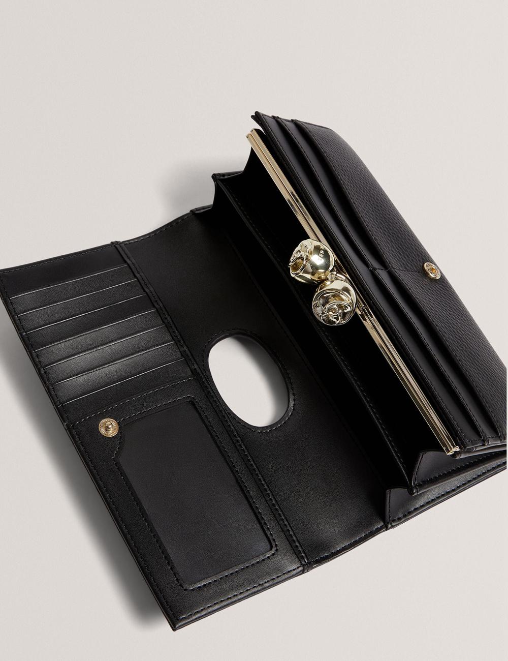 Women Ted Baker ROOSALI - Rose Clasp Large Bifold Leather Purses Black | India  CGUB-14932