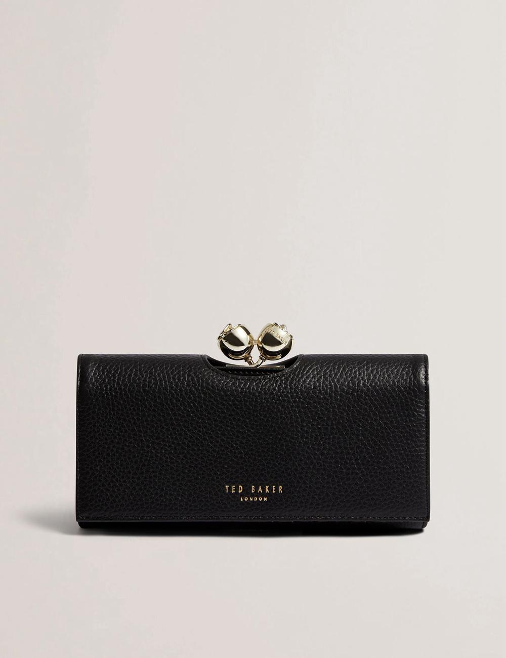 Women Ted Baker ROOSALI - Rose Clasp Large Bifold Leather Purses Black | India  CGUB-14932