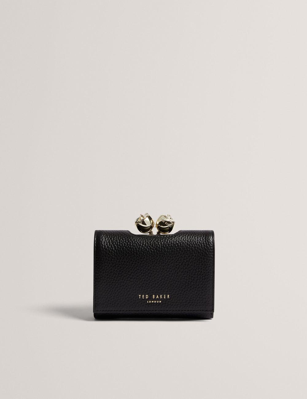 Women Ted Baker ROOSA - Rose Clasp Small Trifold Leather Purses Black | India  UXHV-06597