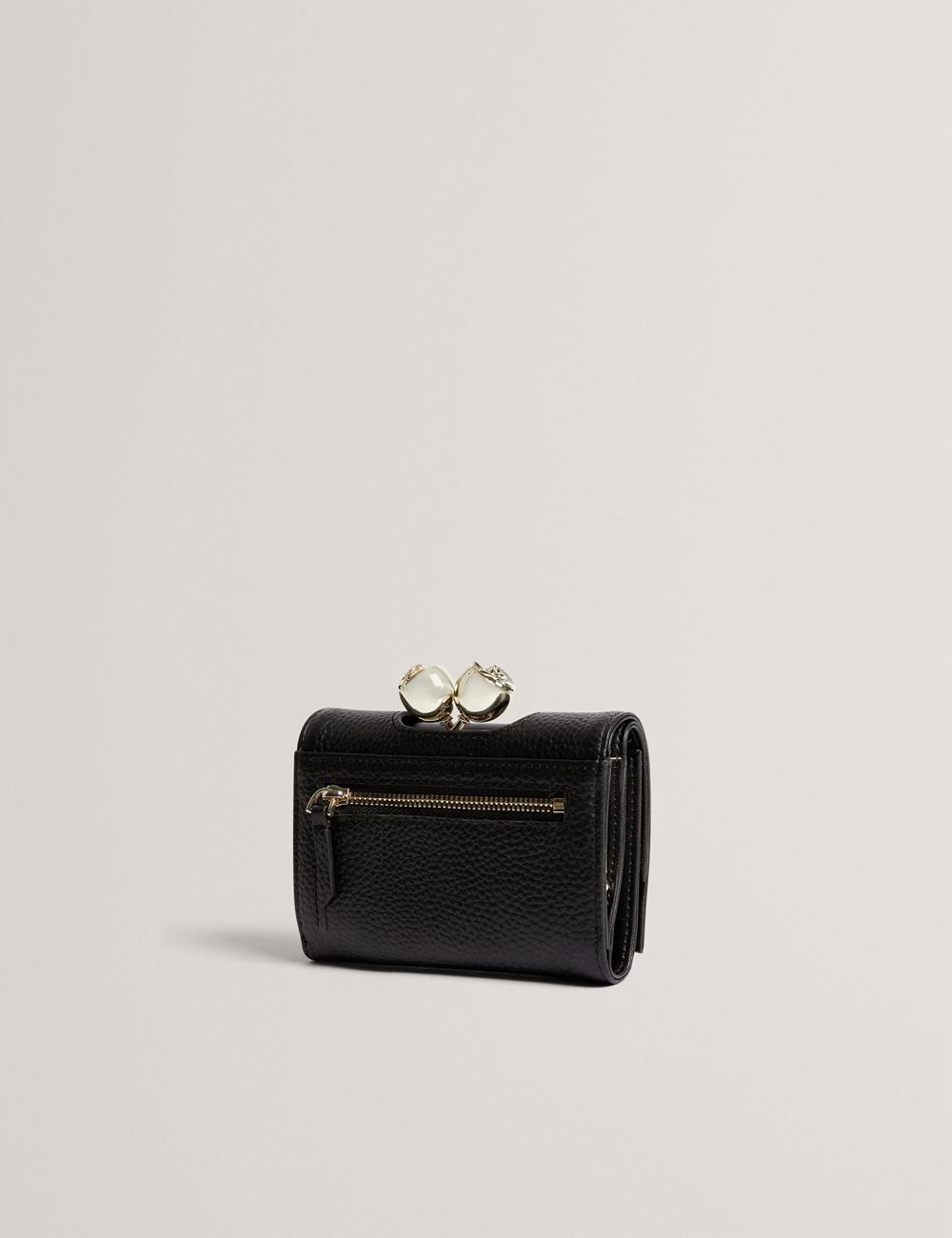Women Ted Baker ROOSA - Rose Clasp Small Trifold Leather Purses Black | India  UXHV-06597