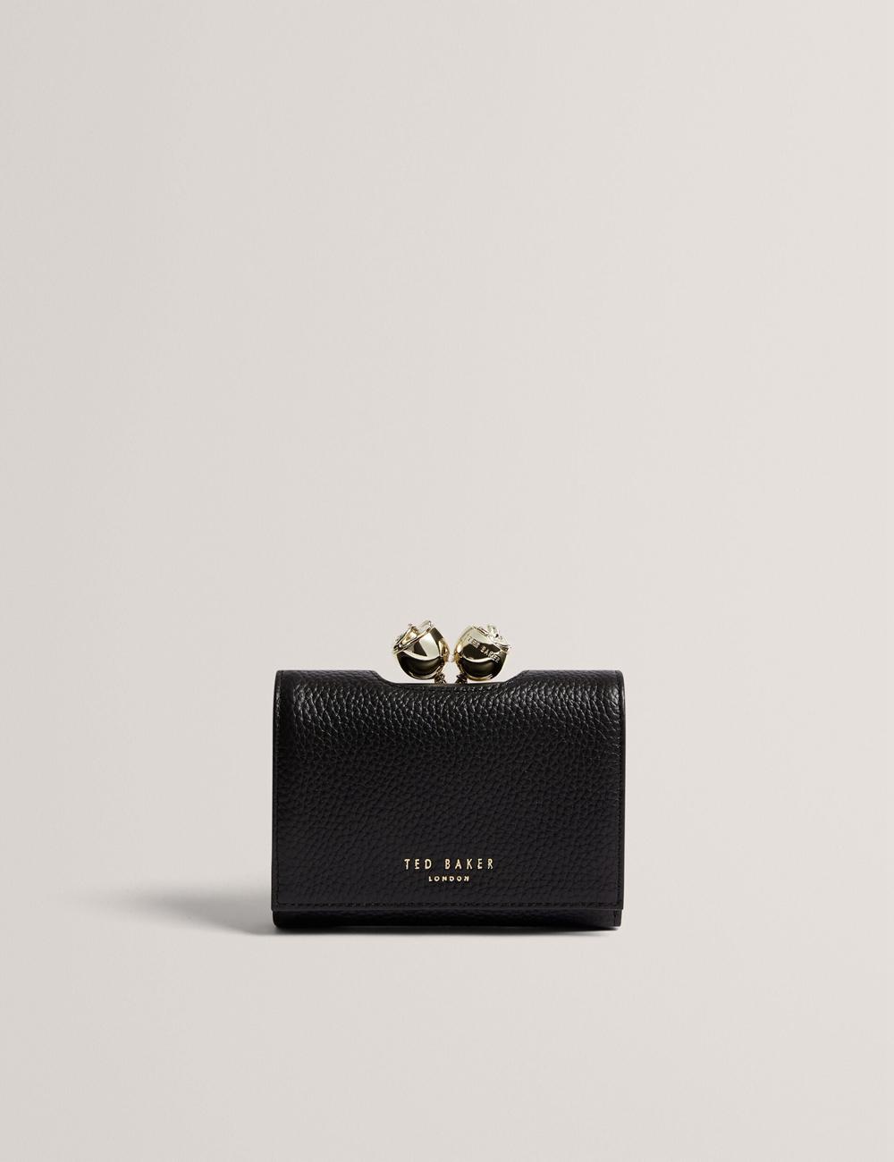 Women Ted Baker ROOSA - Rose Clasp Small Trifold Leather Purses Black | India  UXHV-06597