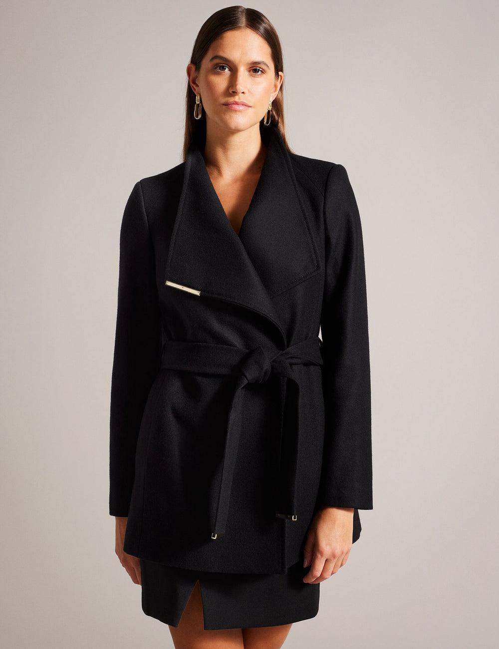 Women Ted Baker ROSESS - Short Belted Wool Wrap Coat Jackets Black | India  LNKG-78015