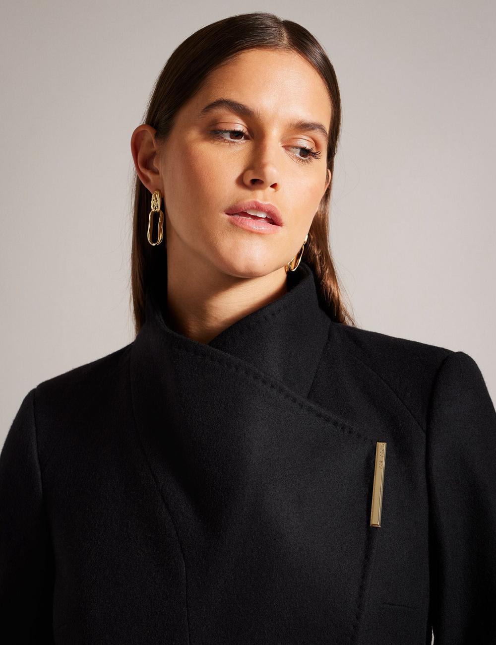 Women Ted Baker ROSESS - Short Belted Wool Wrap Coat Jackets Black | India  LNKG-78015