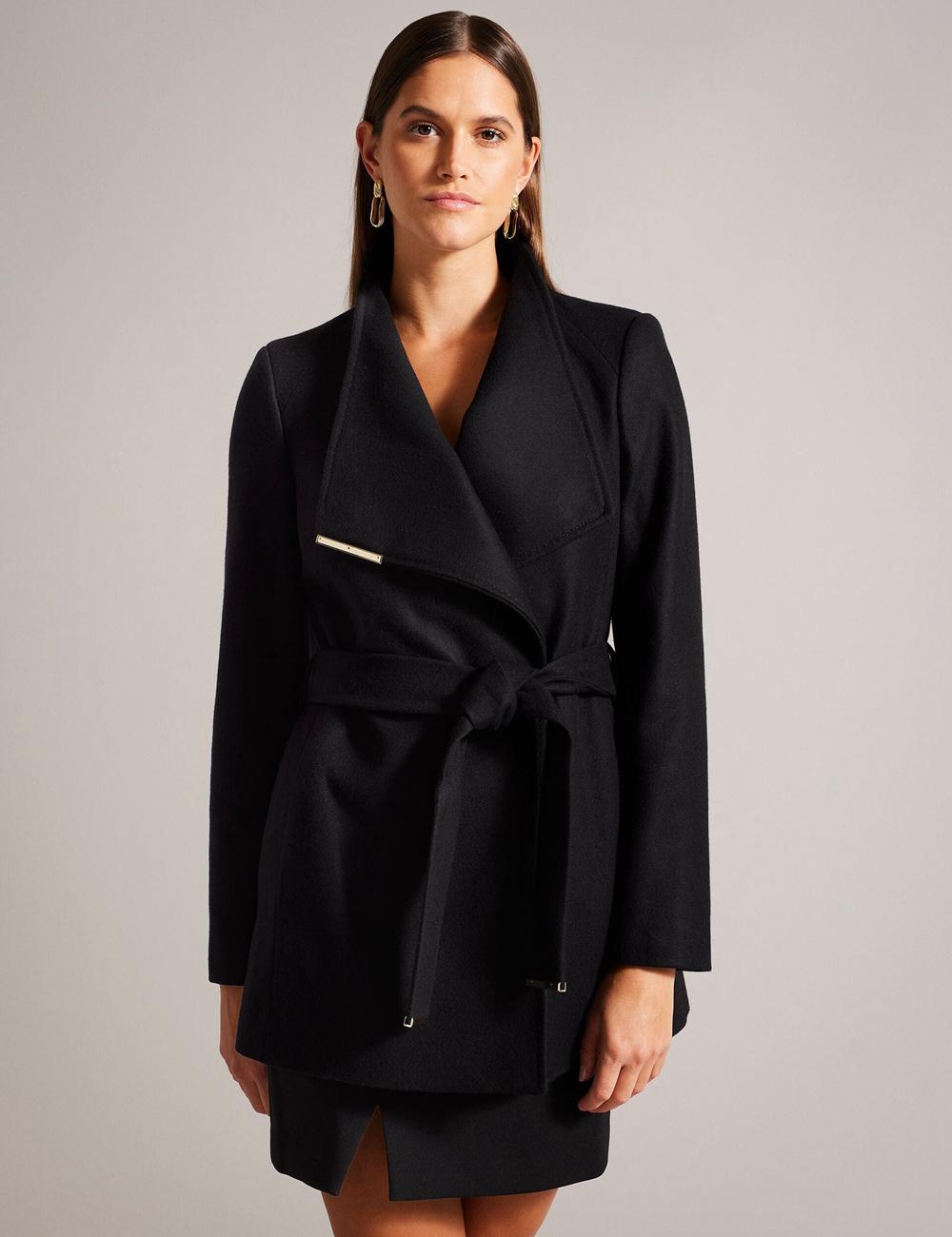 Women Ted Baker ROSESS - Short Belted Wool Wrap Coat Jackets Black | India  LNKG-78015