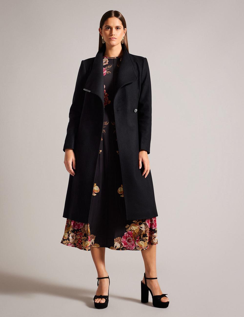 Women Ted Baker ROSE - Midi Length Belted Wool Wrap Coat Jackets Black | India  GFPI-37245