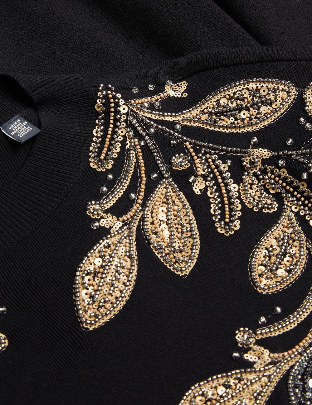 Women Ted Baker ROSMRRY - Embellished Floral Detail Knitted Jumpers Black | India  GNBR-91263
