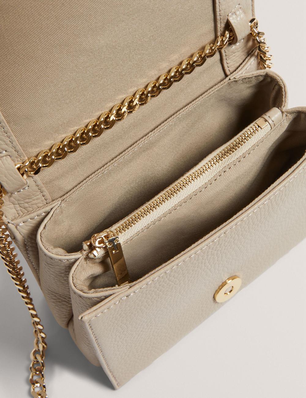 Women Ted Baker ROUSEN - Bar Detail Fold Over Leather Crossbody Bags Ecru | India  LYVQ-32057