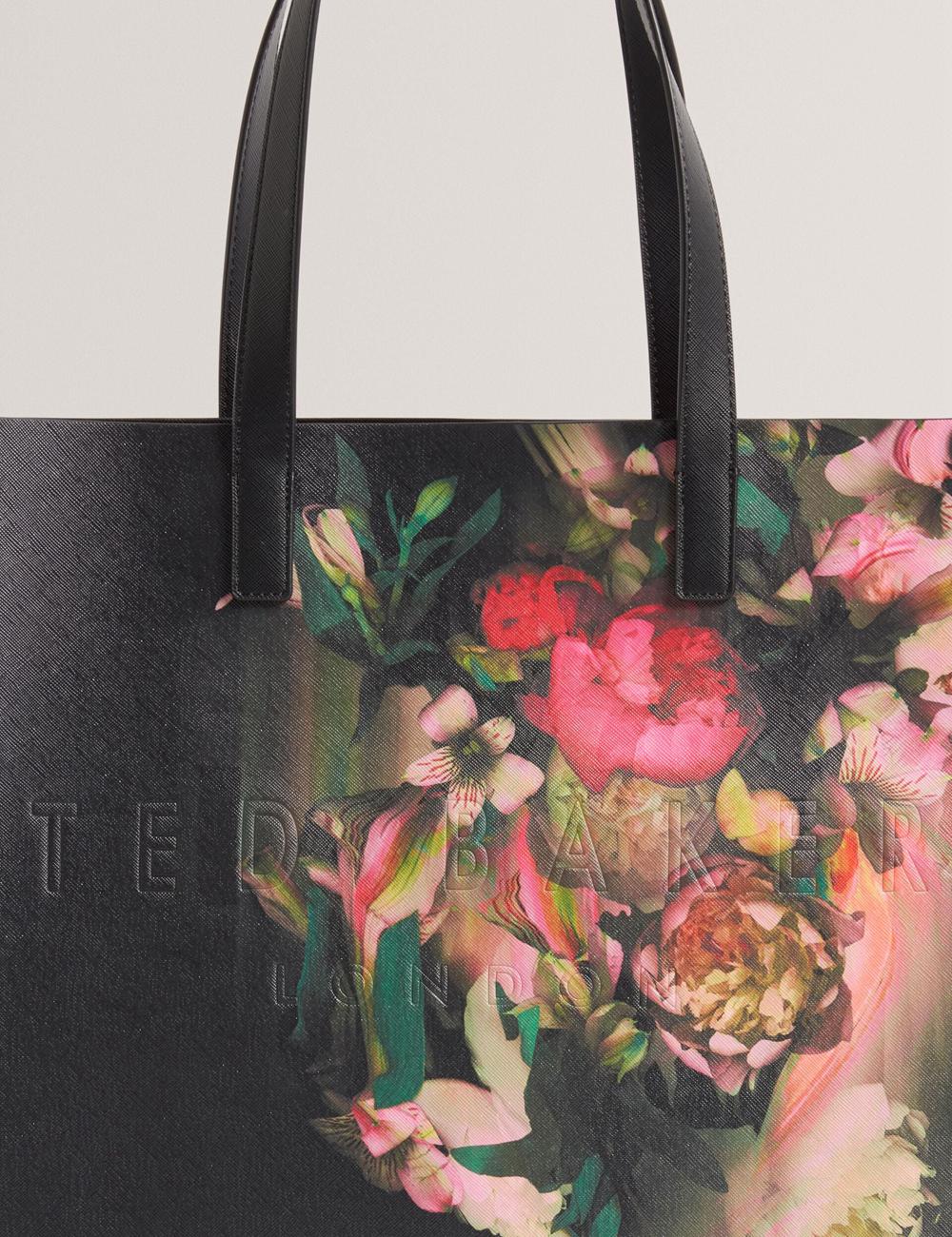 Women Ted Baker SALIINA - Floral Print Wide Icon Tote Bags Black | India  ODTU-34951