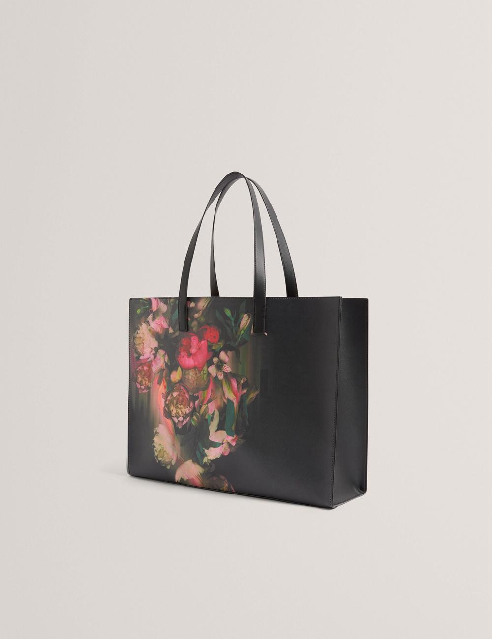 Women Ted Baker SALIINA - Floral Print Wide Icon Tote Bags Black | India  ODTU-34951