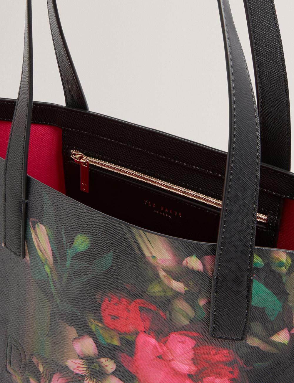 Women Ted Baker SALIINA - Floral Print Wide Icon Tote Bags Black | India  ODTU-34951