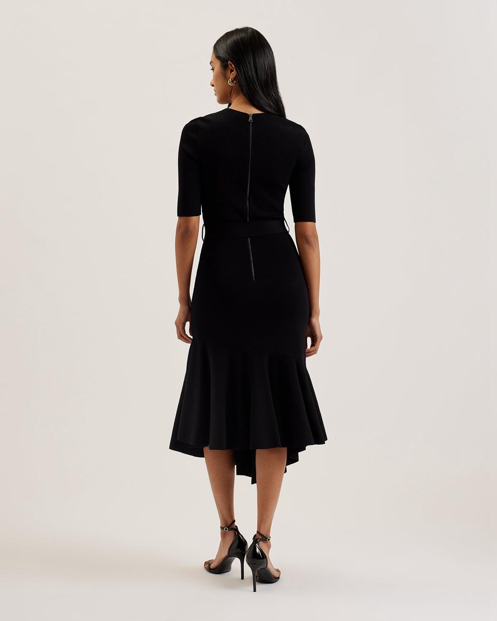 Women Ted Baker SAMALEE - Flippy Hem Knitted Midi Dresses Black | India  XZMH-82341