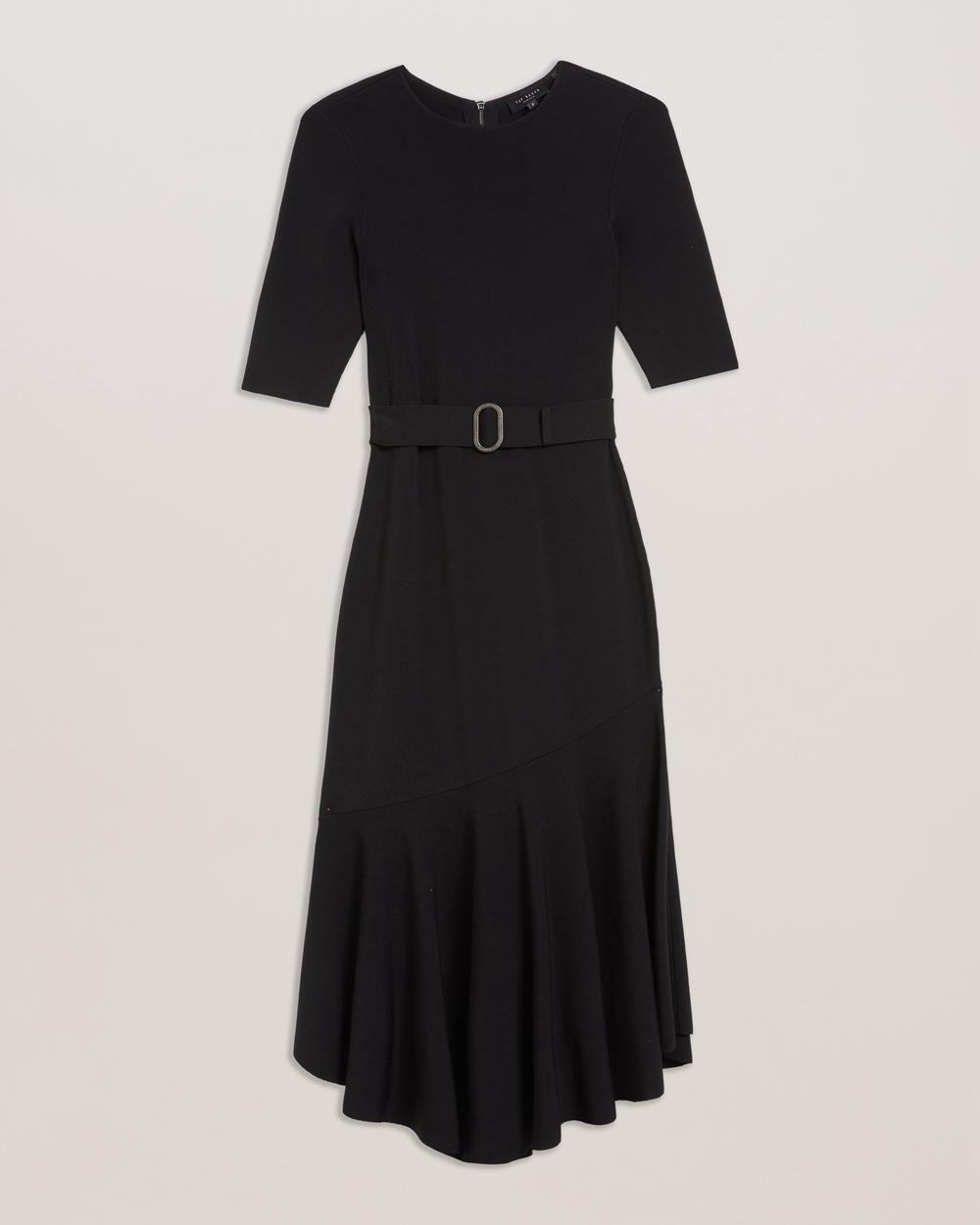 Women Ted Baker SAMALEE - Flippy Hem Knitted Midi Dresses Black | India  XZMH-82341