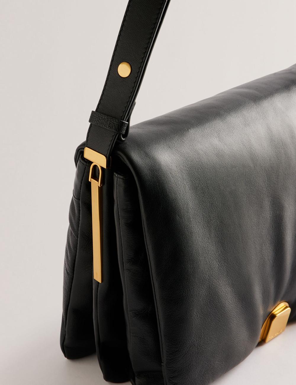 Women Ted Baker SAMILLA - Large Puffy Leather With Lock Shoulder Bags Black | India  QKDM-90176